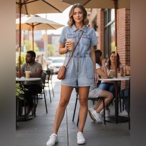 Euc Light Blue Denim Romper short sleeves